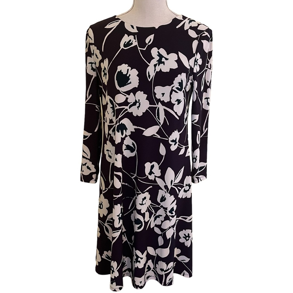 Lauren Ralph Lauren Purple/Cream/Teal Abstract Floral Long Sleeve Knit Dress